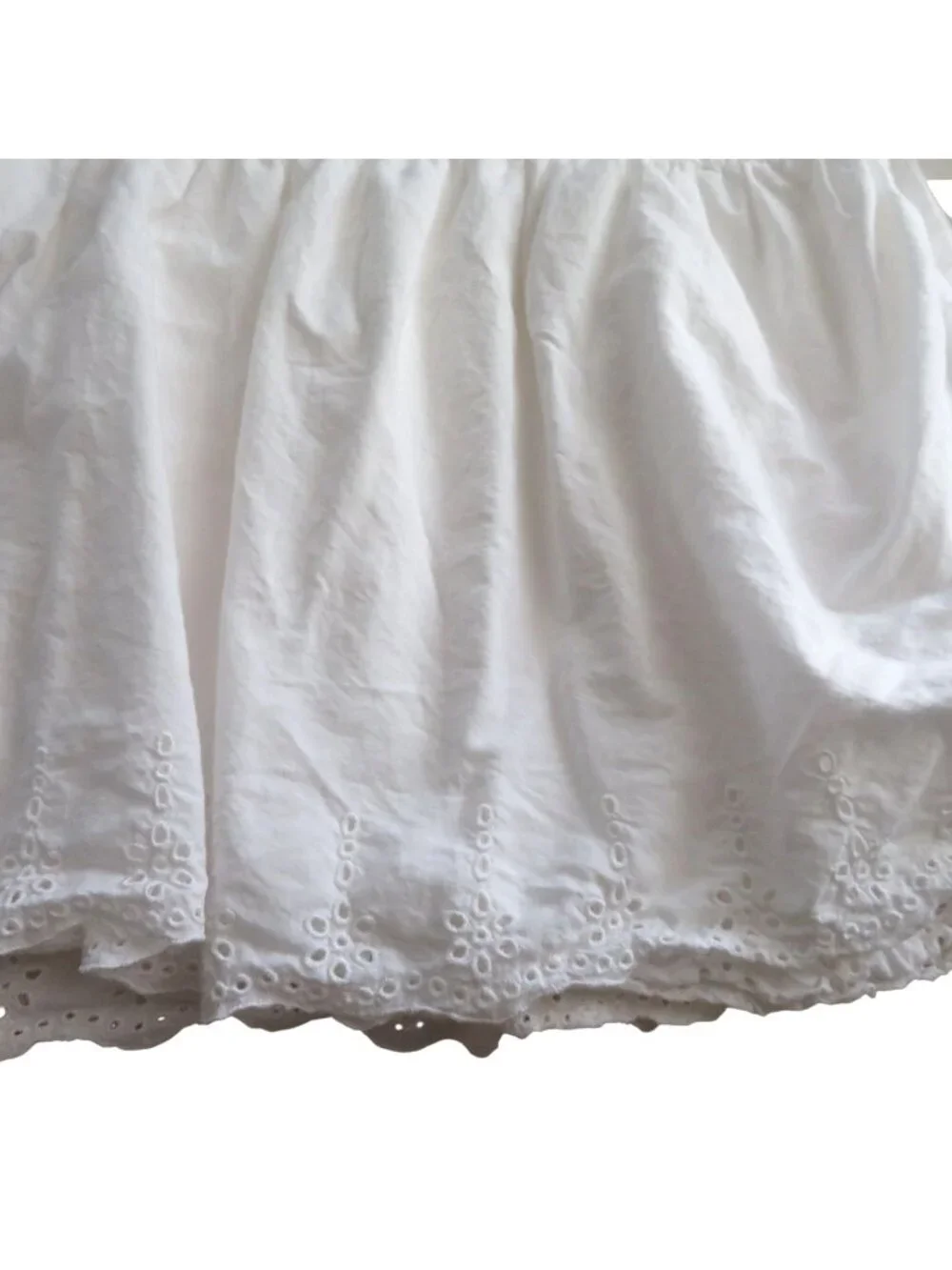 Vintage Queen White Cotton Eyelet Bed Skirt Embroidered Hem Ruffled 15